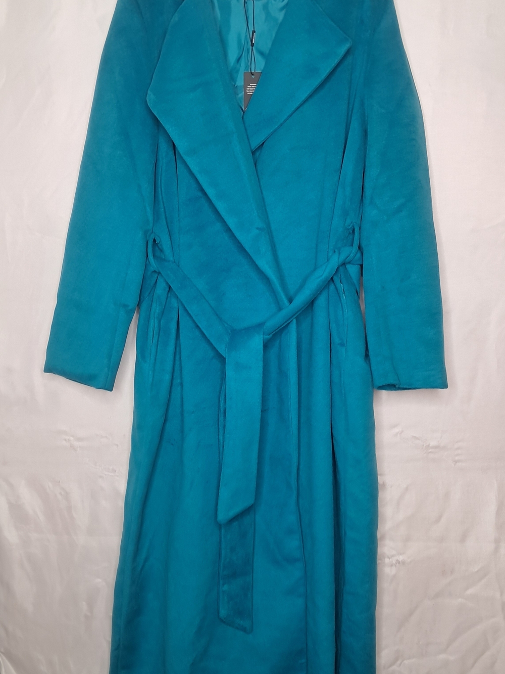 NWT Fashion Nova Soho Chic Coat Long Turquoise Belted 1X - Picture 1 of 9